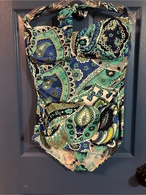 Tommy Bahama Paisley Halter Swim suit — Blue, Green & Black